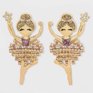 🆕🩰BaubleBar Nutcracker Ballerina Pink Dance Drop Earrings Holiday NWT New